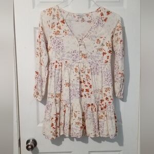 American Eagle Outfitters Floral Mini Dress - Cream and Orange
